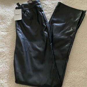 Forever 21 Juniors Size S Faux Black Leather Ankle Slit Long Straight Leg Pants